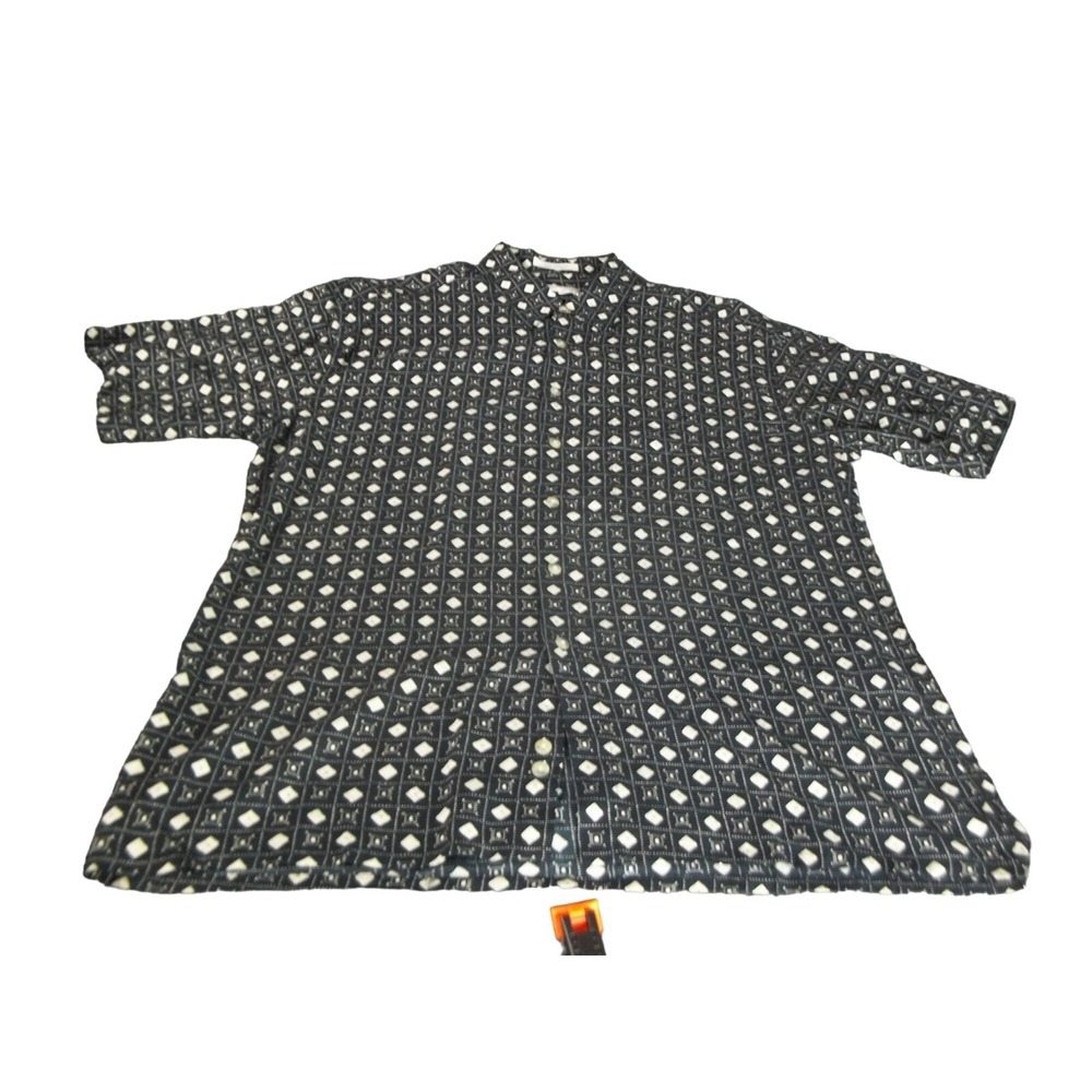 Pierre Cardin Rayon Shirt Men M Black White Geometric Diamond Print Button Up